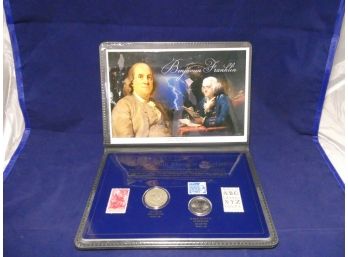 Benjamin Franklin Coin & Stamp Collection 2 Coins 3 Stamps 1950 Silver Franklin Half Dollar