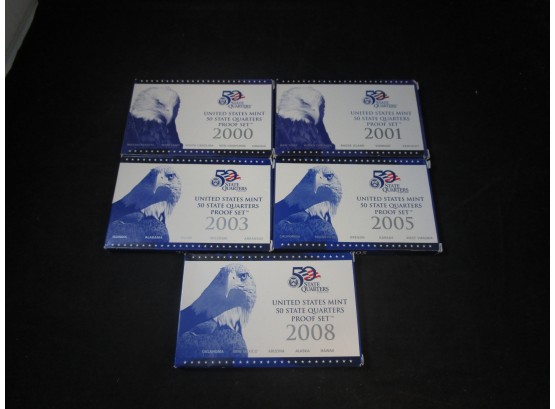 5 State Quarters Only Proof Sets 2000 , 2001 , 2003 , 2005 , 2008