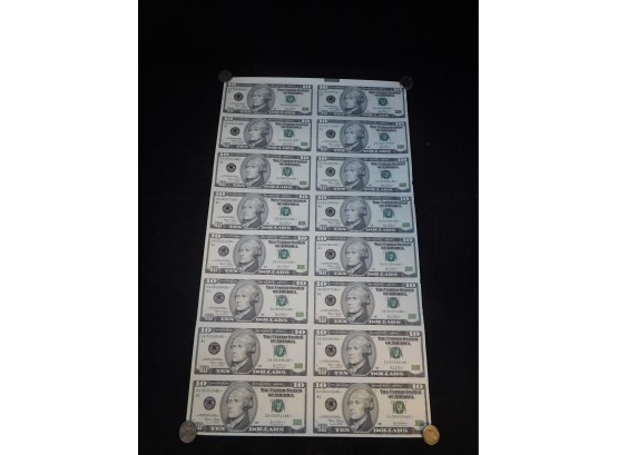 Lot Of 16 2003 US Uncut $10 Small Size Federal Reserve Star Notes