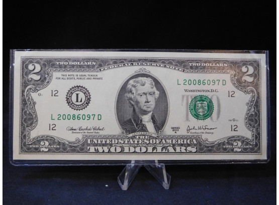 2003 A US $2 Small Size Federal Reserve Note Uncirculated