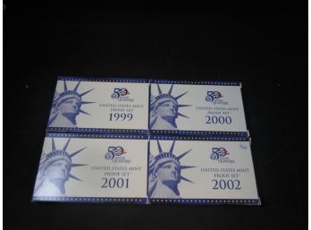 4 United States 10 Coin Proof Sets 1999 - 2002