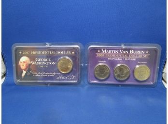 2007 George Washington Dollar & 2008 P , D & S Martin Van  Buren Presidental Dollars 4 Coins