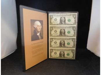 Lot Of 4 2003 A US $1 Small Size Uncut Federal Reserve Notes