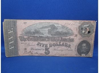 1864 $5 Civil War Confederate Note