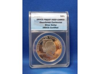 1990 US Silver Eisenhower Centennial Dollar Proof Deep Cameo By ANACS