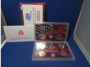 2000 United States Silver Proof Set With State Quarters 10 Coin Set