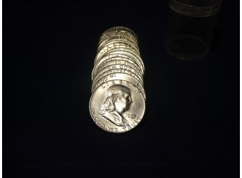 $10 Face Value Roll Of 20 1963 Uncirculated Franklin Silver Half Dollars