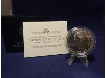 1992 White House 200th Anniversary Uncriculated Silver Dollar Commemorative Coin