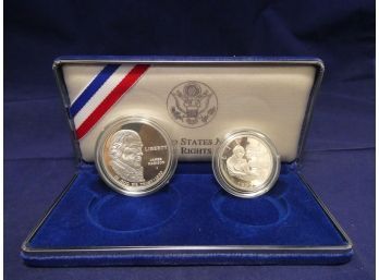 1993 Bill Of Rights Proof Silver Dollar & Half Dollar  Commemorative Coin Set
