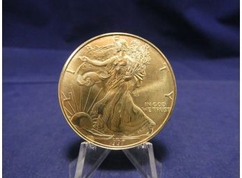 1997 United States Silver Eagle 1 Oz Silver Coin Gold & Purple Toning