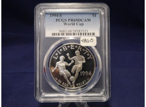 1994 S PCGS PR69DCAM WORLD CUP Proof Silver Dollar