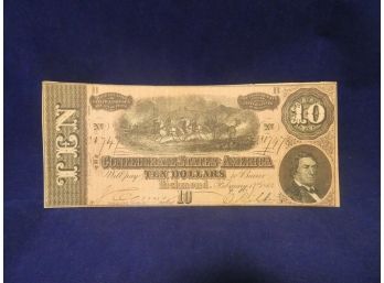 1864 Confederate States $10 Note - High Grade Note
