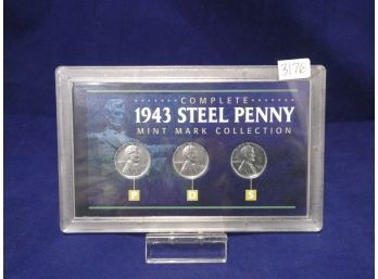 1943 Steel Penny Steel Wheat Lincoln Cent P D & S 3 Coin Set