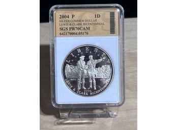 2004 US  Proof Silver Dollar Lewis & Clark Bicentennial Commemorative Coin Pr70 Cam By SGS