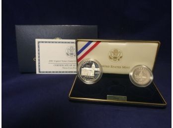 2001 US Capitol Visitor Center Commomorative Proof Silver Dollar & Clad Half Dollar 2 Coin Set