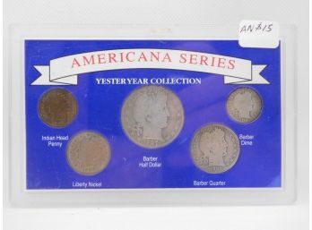 Americana 5 Coin Set Barber Half Dollar Quarter & Dime Victory Nickel & Indian Head Cent