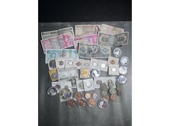 Coin Collection Lot - Foreign Coins, Currency & Tokens