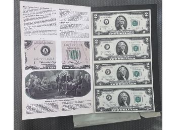 Uncut Sheet Of 4 1976 $2 Small Size Federal Reserve STAR Notes
