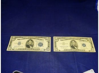 1934a $5 And 1953 Silver Certificate Notes