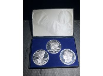 Set Of 3 Large US Coin Replica 1 Pound Silver Tokens - See Description