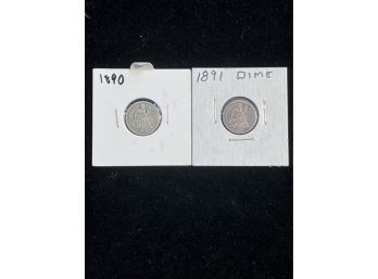 1890 & 1891 Seated Liberty Silver Dime Set