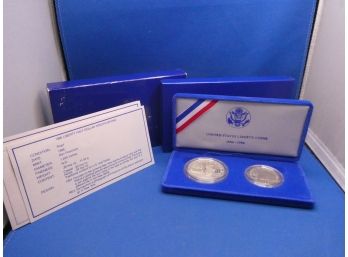1986 Statue Of Liberty Commemorative Proof Silver Dollar And Clad Half Dollar 2 Coin Set