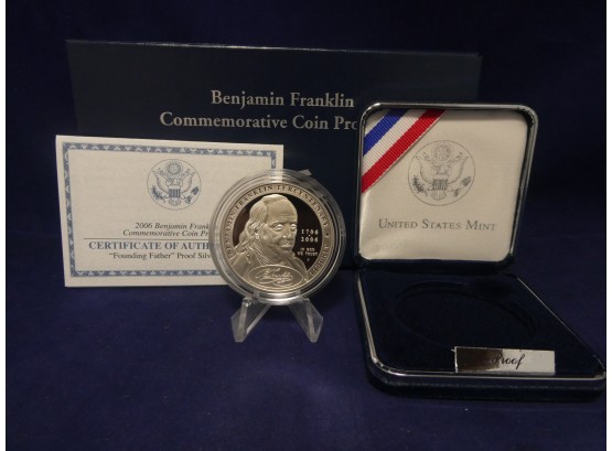 2006 Benjamin Franklin Founding Father Proof Silver Dollar Coin - Original Box And COA