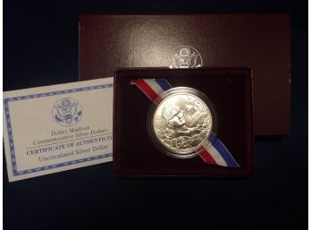 1999 Dolly Madison Uncriculated Silver Dollar Commemorative Coin Set