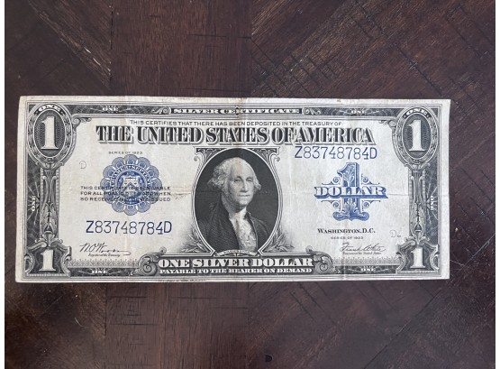 1923 Horse Blanket Note $1 Silver Certificate - Bright With Folds