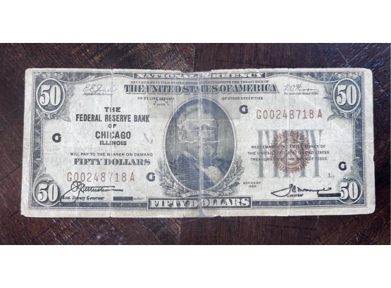 1929 National Currency $50 Note Chicago