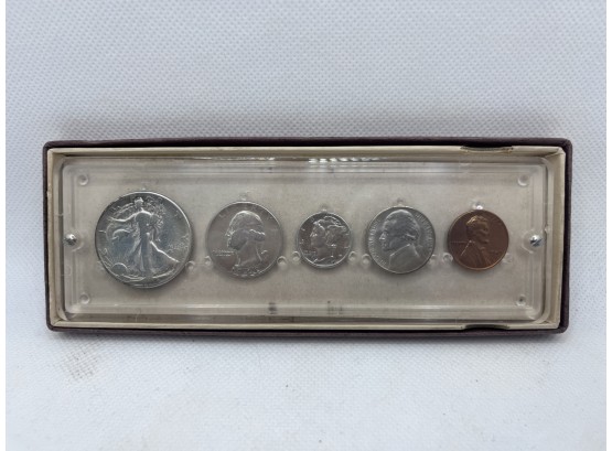 1945 5 Coin Year Set With Walking Liberty Silver  Half Dollar
