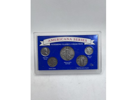 1943 Walking Liberty Half US Type Set Collection Silver Quarter, Dime, Half & Steel Cent, Buffalo Nickel