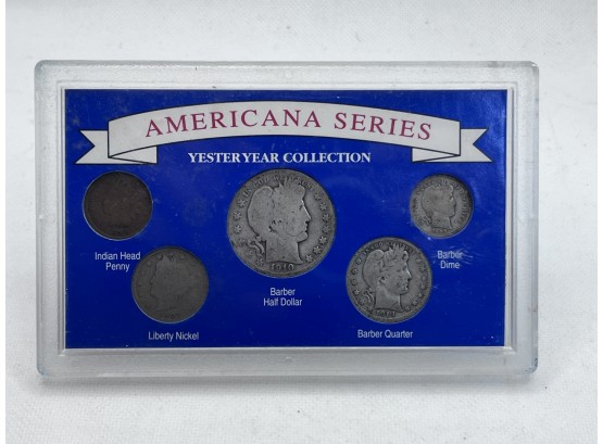 1910 Barber Half US Type Set Collection Silver Quarter, Dime, Half & Indian Cent, V Nickel