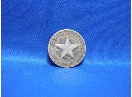 Cuba 1915 20 Centavos Silver Coin