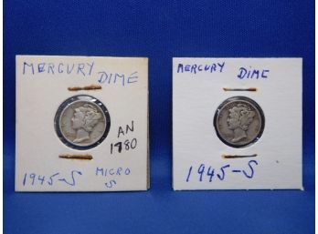 1945 S Mercury Silver Dime Set - Micro S & Regular S Mint Marks