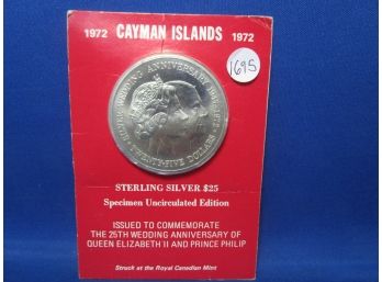 1972 Cayman Islands Sterling Silver $25 Dollar Coin 25th Wedding Aniiversary