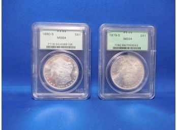 1879 & 1880 S San Francisco US Silver Morgan Dollars MS64 ByPCGS