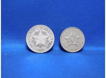 Cuba 1920 20 Centavos Silver Coin & 1920 5 Centavos Coin