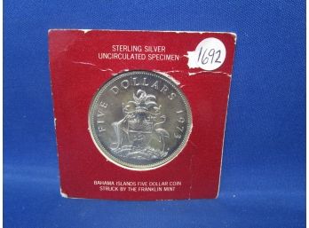1973 Sterling Silver $5 Five Dollar Bahama Coin