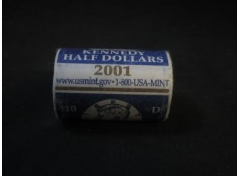 2001 Denver Mint Roll Of 20 Kennedy Half Dollars UNC $10 Face