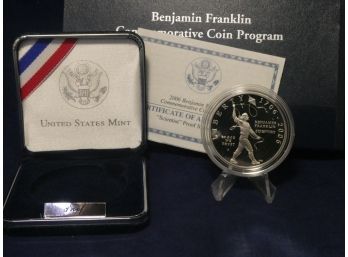 2006 Benjamin Franklin Scientist Proof Silver Dollar Coin - Original Box And COA