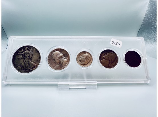 1946 5 Coin Year Set With Walking Liberty Silver  Half Dollar