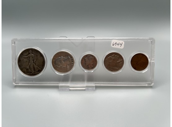 1936 5 Coin Year Set With Walking Liberty Silver  Half Dollar