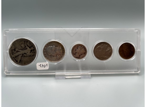 1934 5 Coin Year Set With Walking Liberty Silver  Half Dollar