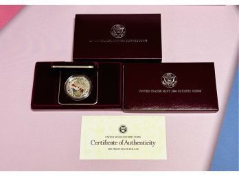 1988  Commemorative Olympic Proof Silver Dollar - Original Box & COA