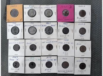 Lot Of Error Lincoln Cents & Jefferson Nickels