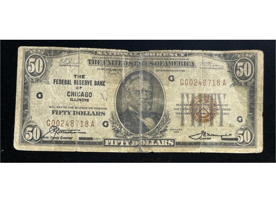 1929 National Currency $50 Note Chicago - Lower Grade