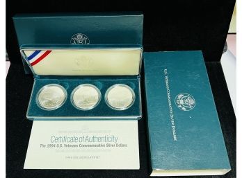 1994 3 Coin Silver Dollar US Veterans Commemorative Silver Dollar Set