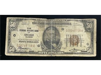 1929 National Currency $50 Note Chicago - Lower Grade
