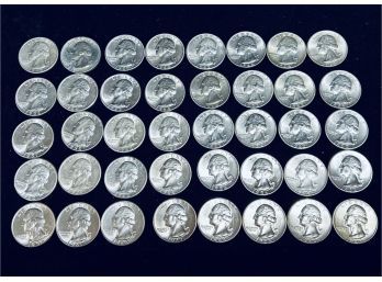 $10 Face Roll Of 40 Washington 90 Silver Quarters - Mixed Dates - Uncirculated